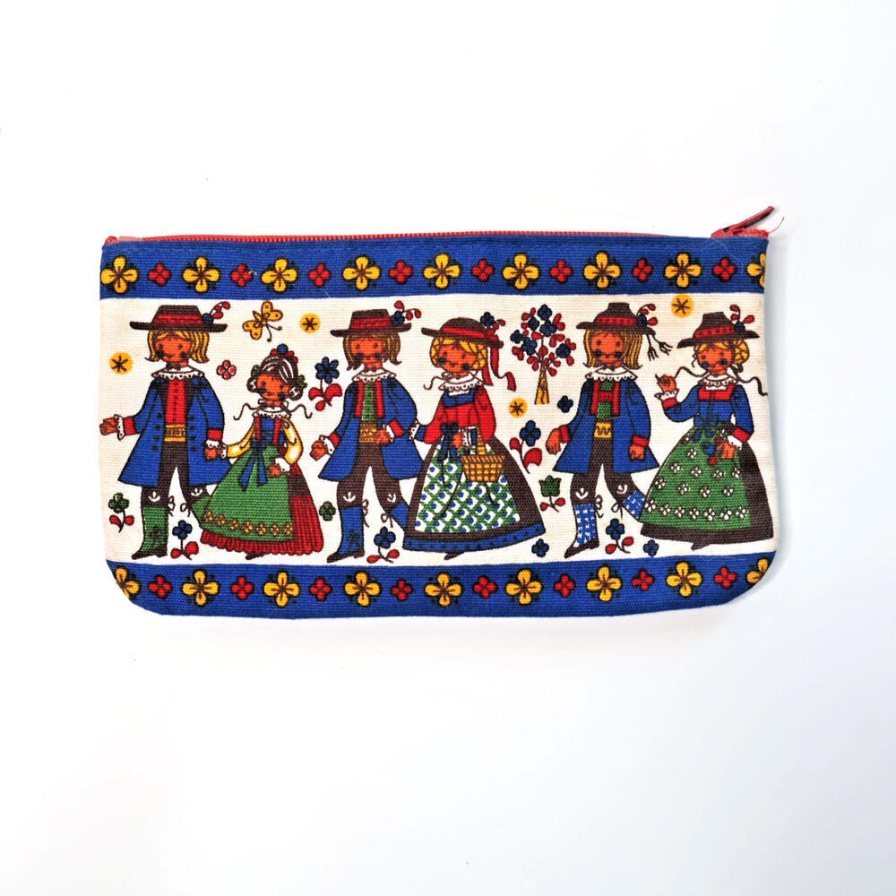 VTG Kolf Austria* FOLK ART Fabric Zip Clutch Boys‎ Girls Retro Charming Kitschy